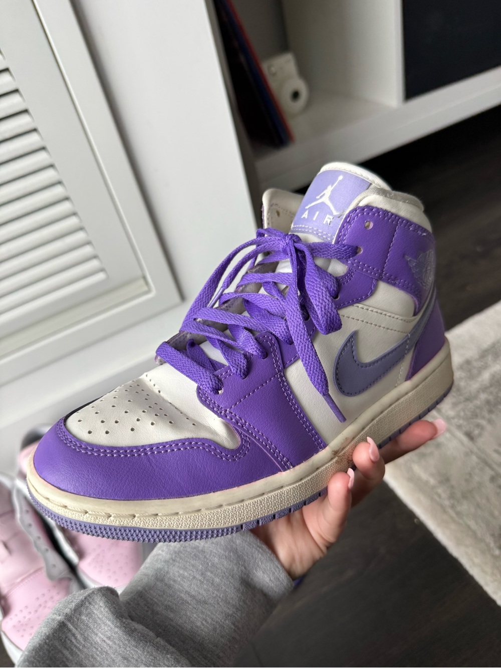 Jordan Women’s 7.5 High-Top Sneakers in Purple and Cream